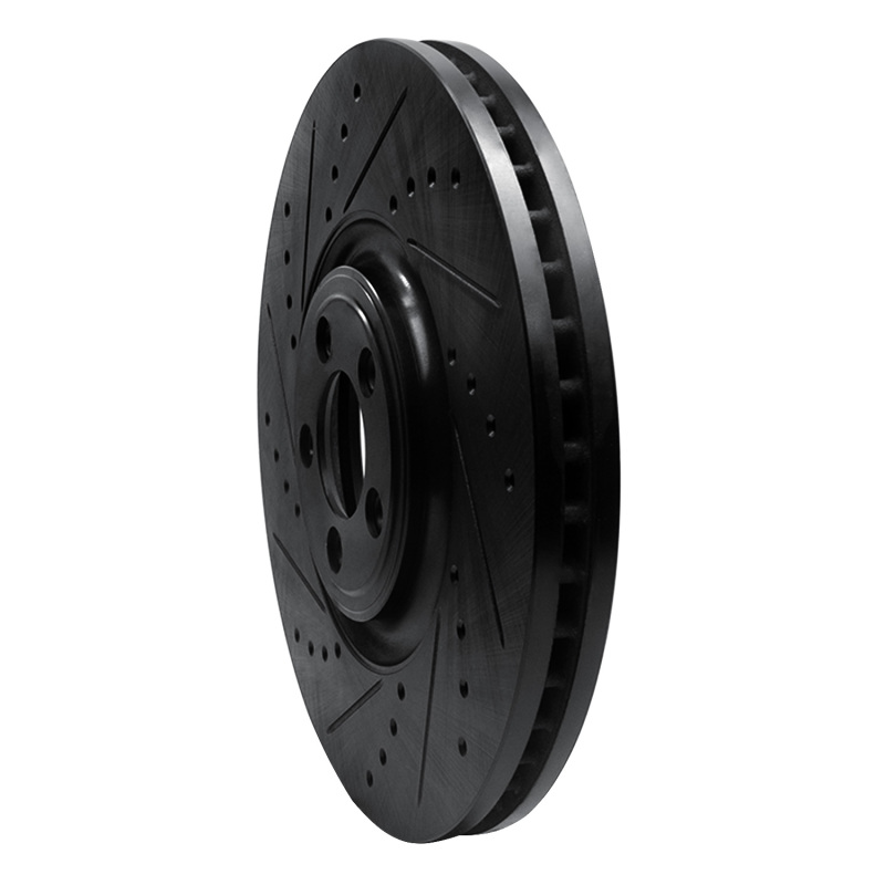 Jaguar XF Brake Rotor (1) - Front Left - R1 Concepts - Drilled & Slotted - Black - `10-`24